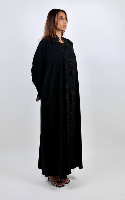 Royal Grandeur Lace-Bordered Abaya Set