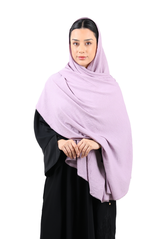 Crinkle Cotton Mix Scarf with Lace Trim & Shimmer (Dusty Plum)