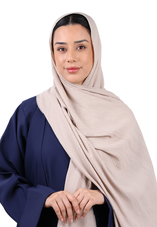 Crinkle Cotton Mix Scarf with Lace Trim & Shimmer (Camel)