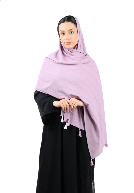 Crinkle Cotton Scarf with Tassel Trim (Dusty Mauve)