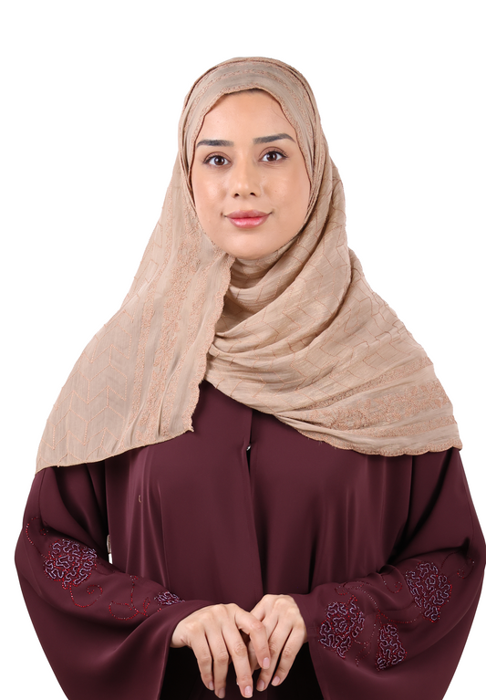 Chevron Pattern Organza Scarf (Camel Tan)