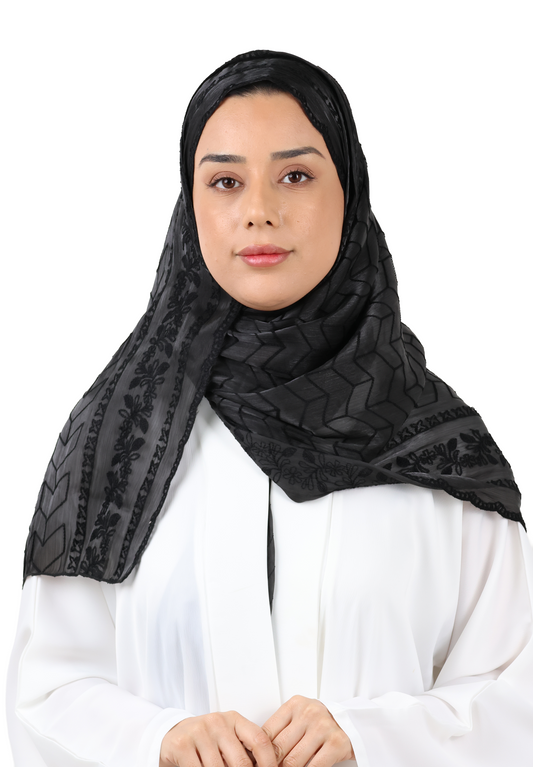 Chevron Pattern Organza Scarf (Black)