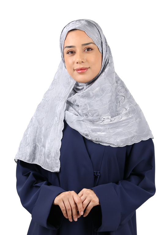 Premium Circle Motif Organza Scarf (Silver Grey)