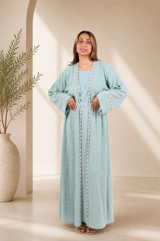 The Mint Horizon Textured Abaya | A Breath of Fresh Elegance