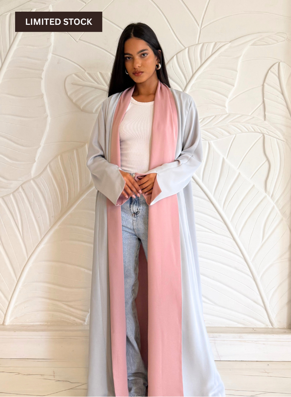 2-in-1 Women's Two Colour Reversible Abaya - Pink and Grey