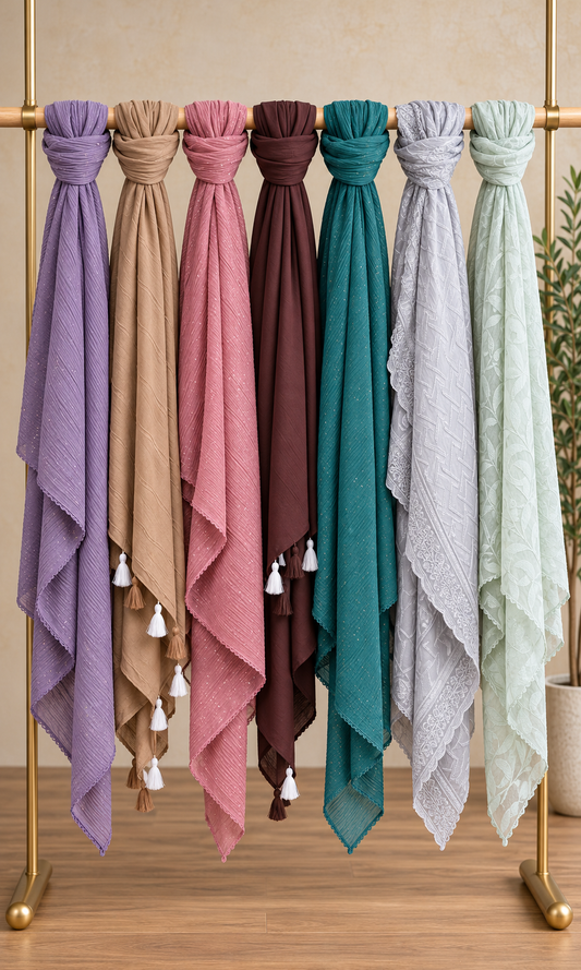 Multi-Color 7pcs Scarf Set - Premium Lightweight Fabric