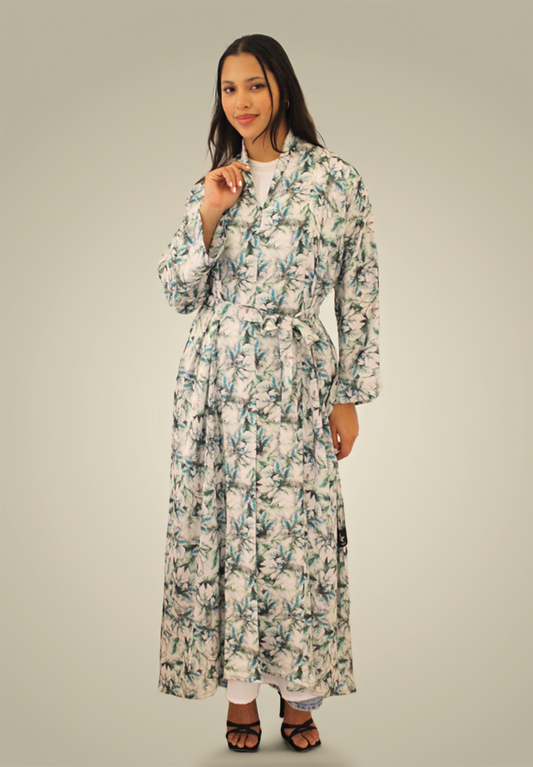Green Floral Printed Summer Abaya - Nida Fabric