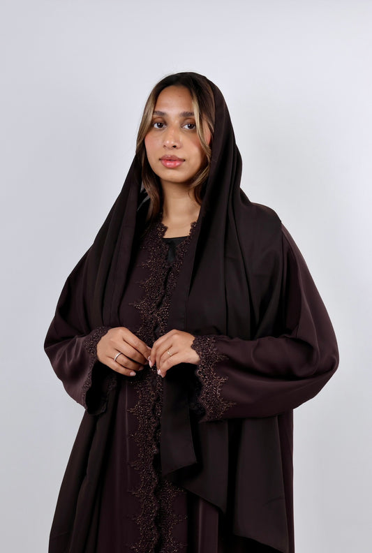 Chocolate Shimmer Stone-Encrusted Abaya