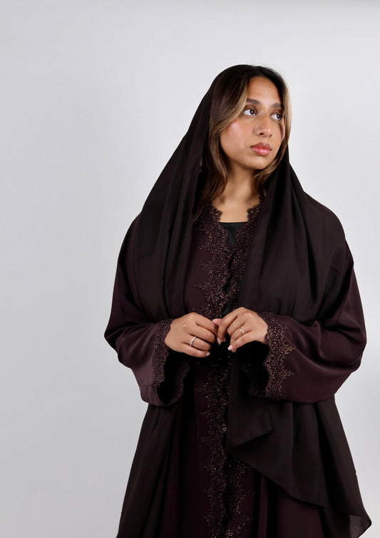 Chocolate Shimmer Stone-Encrusted Abaya