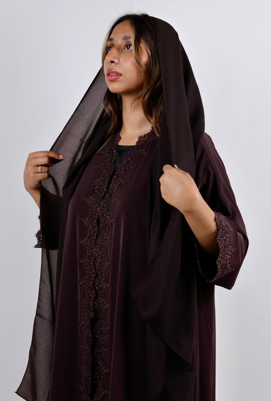 Chocolate Shimmer Stone-Encrusted Abaya