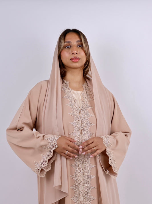 Desert Sand Lace-Detail Abaya