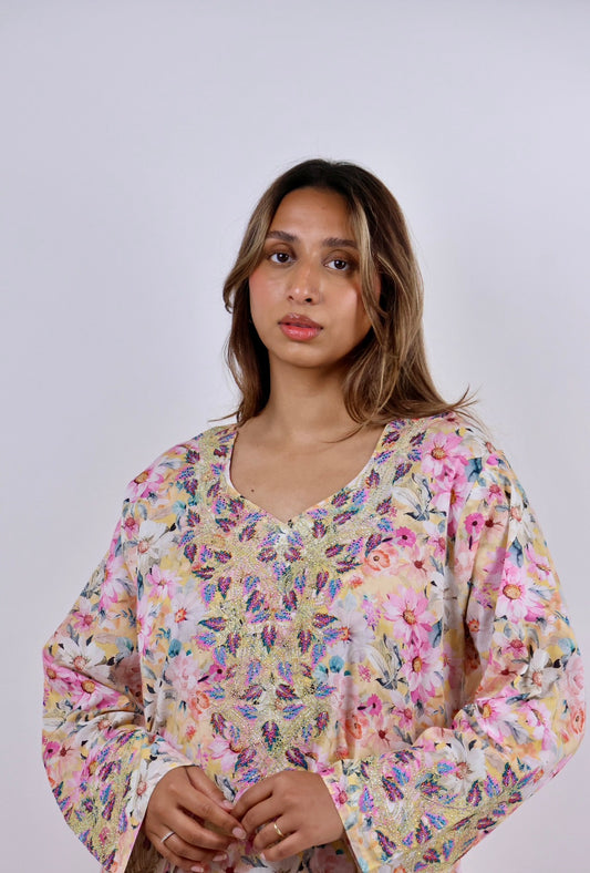 Spring Bloom Embroidered Jalabiya