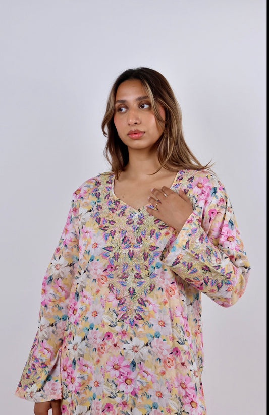 Spring Bloom Embroidered Jalabiya