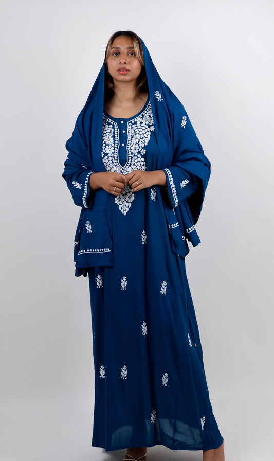 Navy Blue Embroidered Chikankari Jalabiya