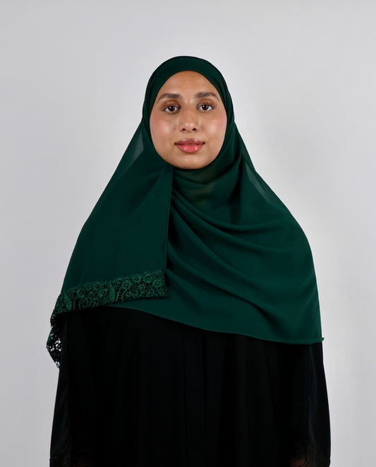 Jameela Embroidered Floral Lace Georgette Scarf - Pack of 2 (Dark Green & Taupe Grey)