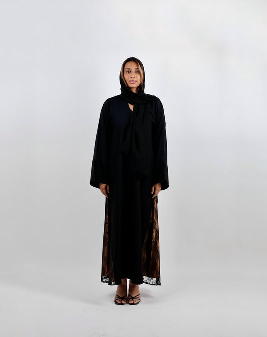 Royal Grandeur Lace-Bordered Abaya Set