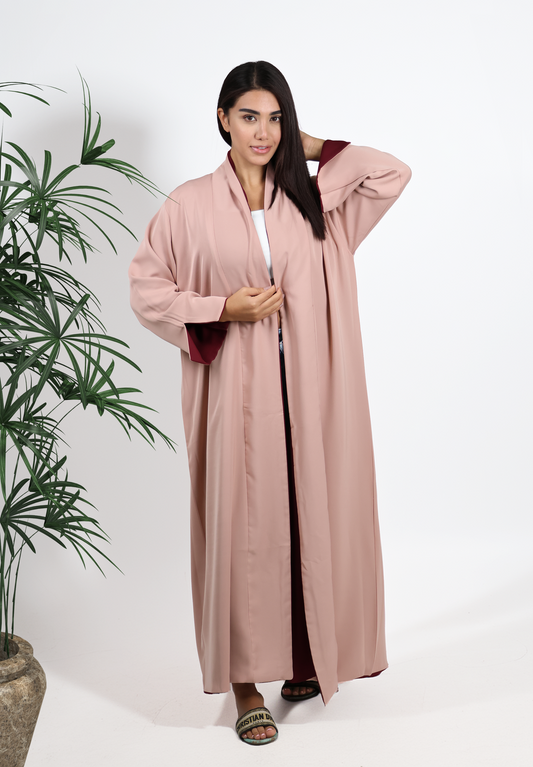 2-in-1 Women's Two Colour Reversible Abaya - Maroon and Cream