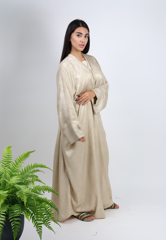 Radiant Shimmer Abaya - Champagne Gold with Belt