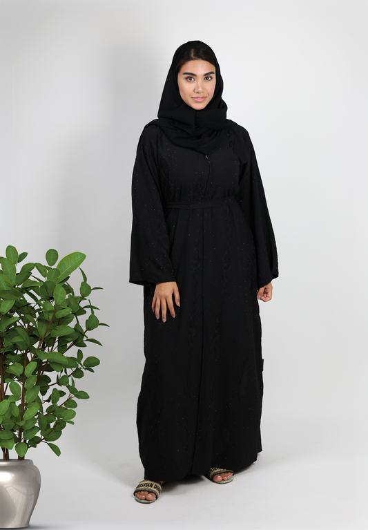 Elegant Black Textured Abaya with Subtle Shimmer - Modern Classic