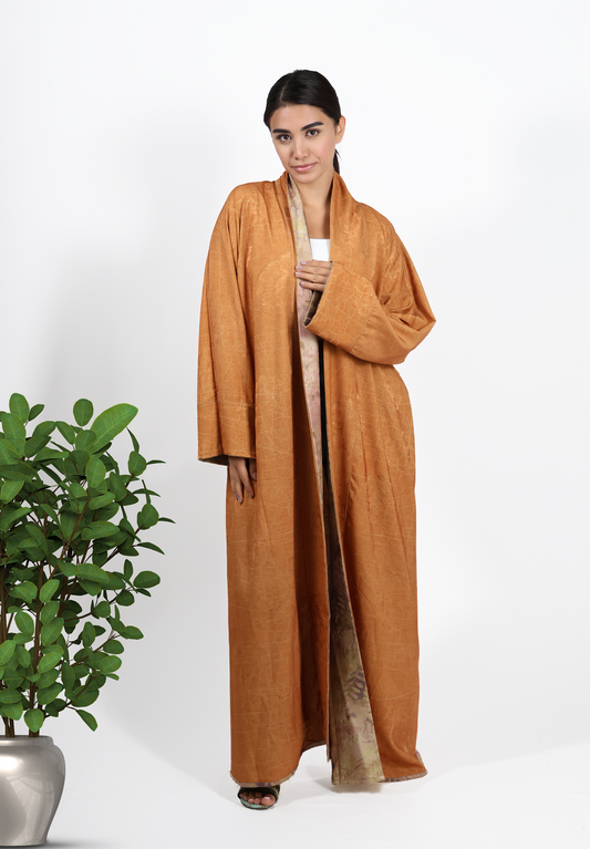 Floral Bloom Reversible Abaya - Pastel Print & Golden Caramel