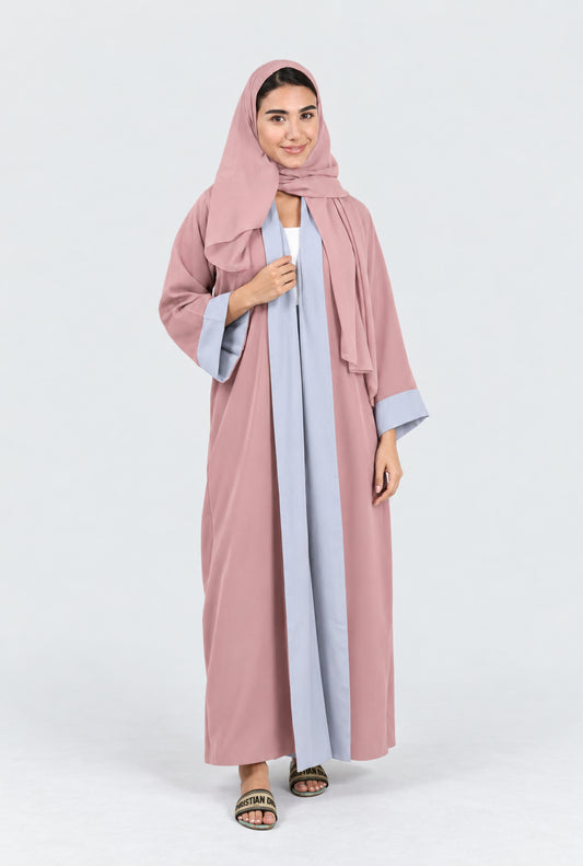 JAA196 pink and grey reversible abaya, pink front view