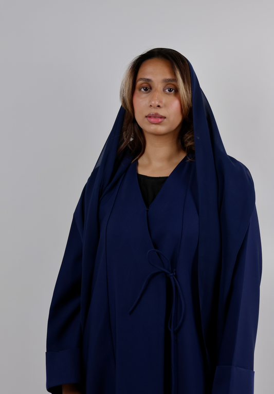 Navy Blue Wrap-Style Abaya with Side Tie Detail
