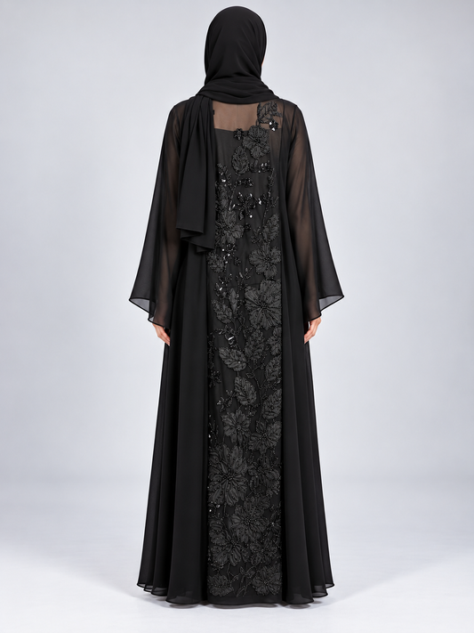 Jameela black abaya JAA495, back view