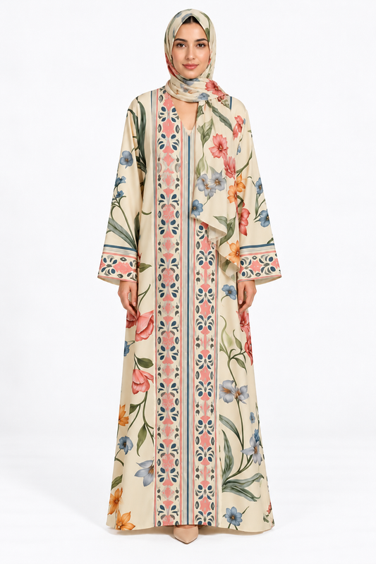 Jameela cream abaya JAA497, front view