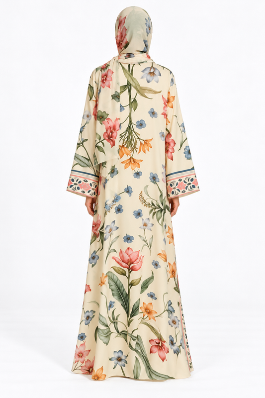 Jameela cream abaya JAA497, back view