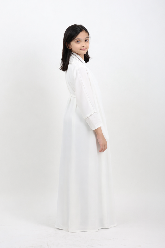 The Kids Pure Pearl Abaya – Everyday Elegance in White & Silver