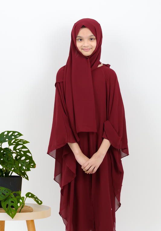 The Kids Berry Bloom Abaya – Festive Elegance in Rich Red