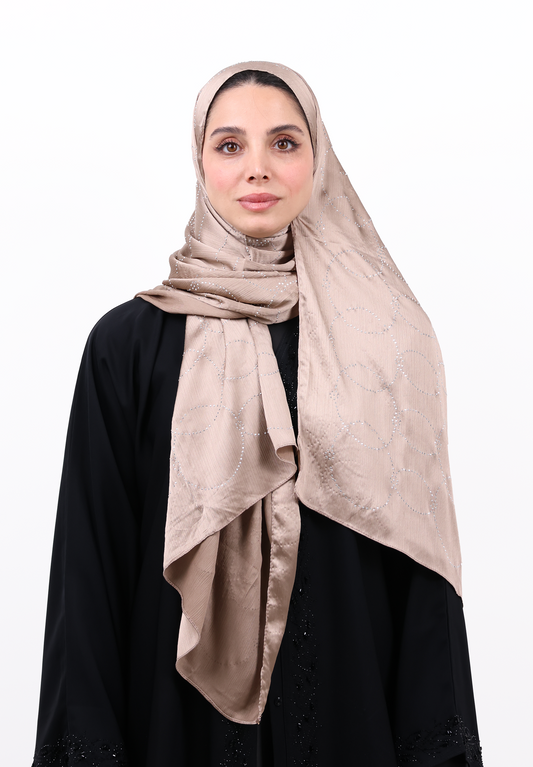 Taupe Textured Hijab Scarf with Crystal Detailing