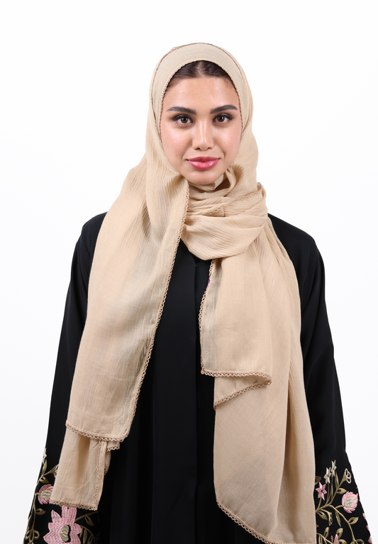 Premium Non-Slip Soft Cotton-Blend Scarf with Delicate Lace Trim (Light Brown / Warm Taupe)