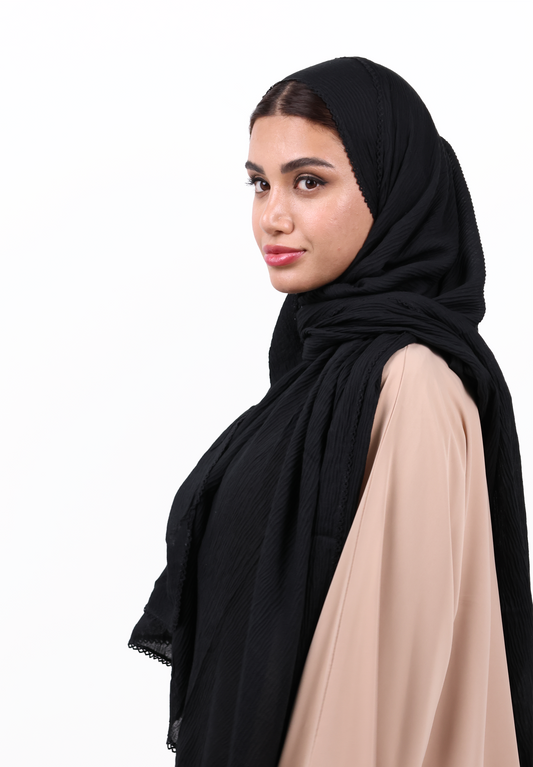 Premium Non-Slip Soft Cotton-Blend Scarf with Delicate Lace Trim (Classic Black)