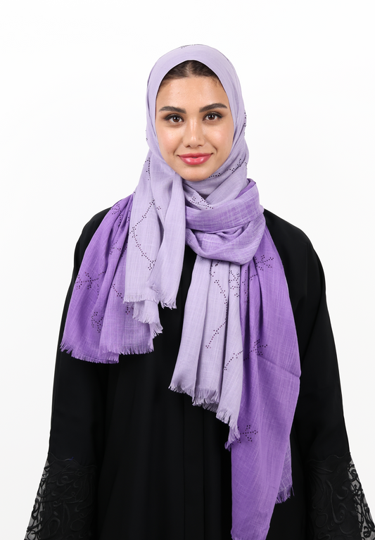 Lavender Ombre Textured Hijab Scarf with Crystal Floral Detailing
