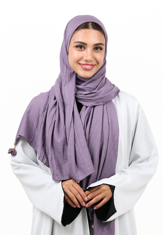 Premium Crinkle Cotton Scarf with Mixed Floral & Pearl Tassels (Dusty Lavender)