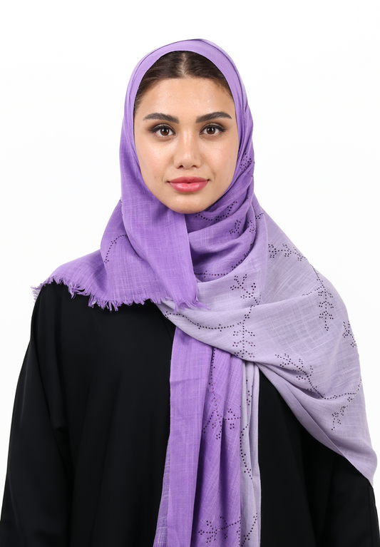 Lavender and Purple Ombre Hijab Scarf with Crystal Floral Detailing