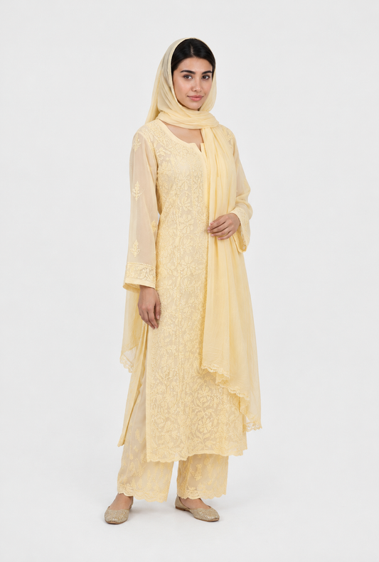 Lucknowi Chikankari Georgette 3-Piece Kurta Set