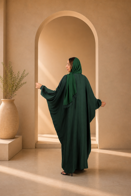 The Emerald Noor Embellished Drape Abaya Set | Timeless Modest Elegance