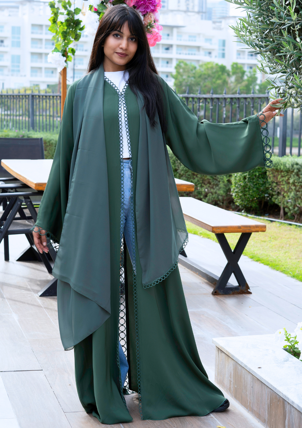 Fashion Abaya with Laced Front, Back and Sleeves