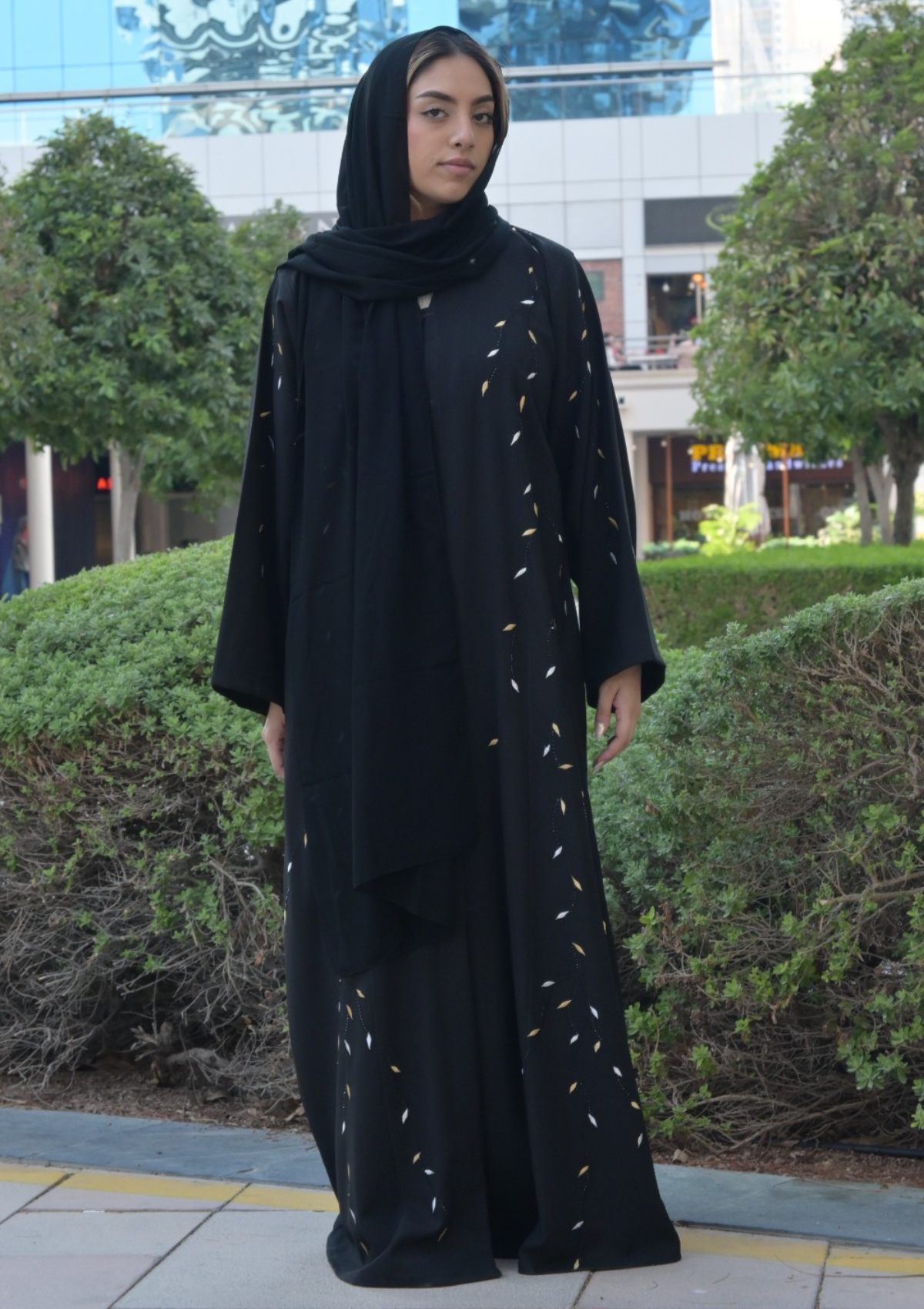 Black Fashion Abaya with Leaf Embroidery