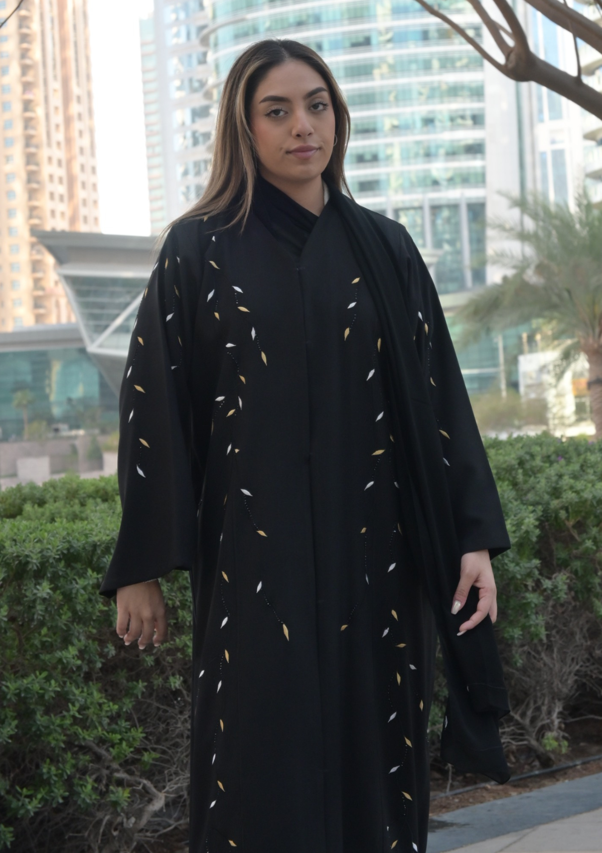 Black Fashion Abaya with Leaf Embroidery