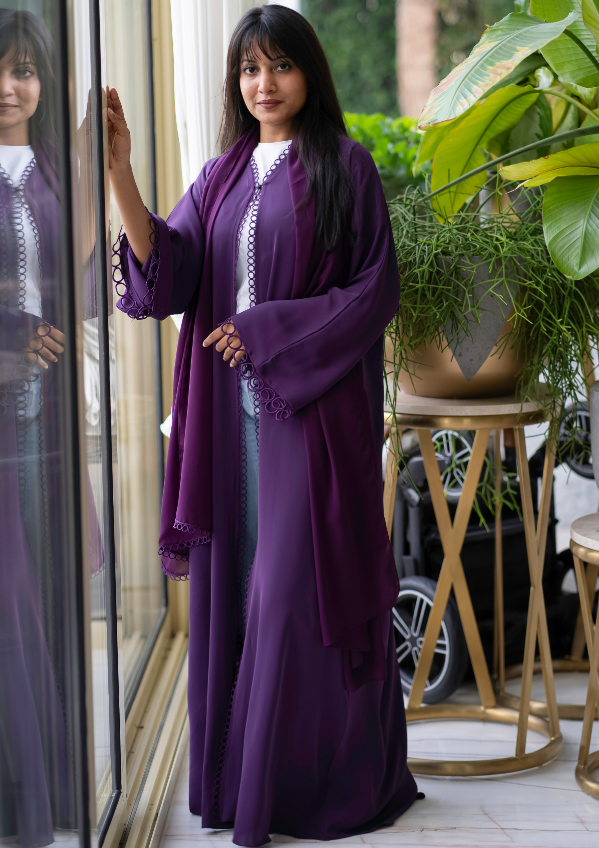 Fashion Abaya with Laced Front, Back and Sleeves