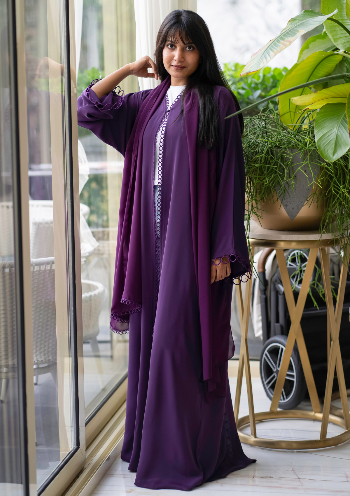 Fashion Abaya with Laced Front, Back and Sleeves