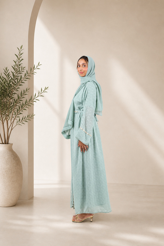 The Mint Horizon Textured Abaya | A Breath of Fresh Elegance