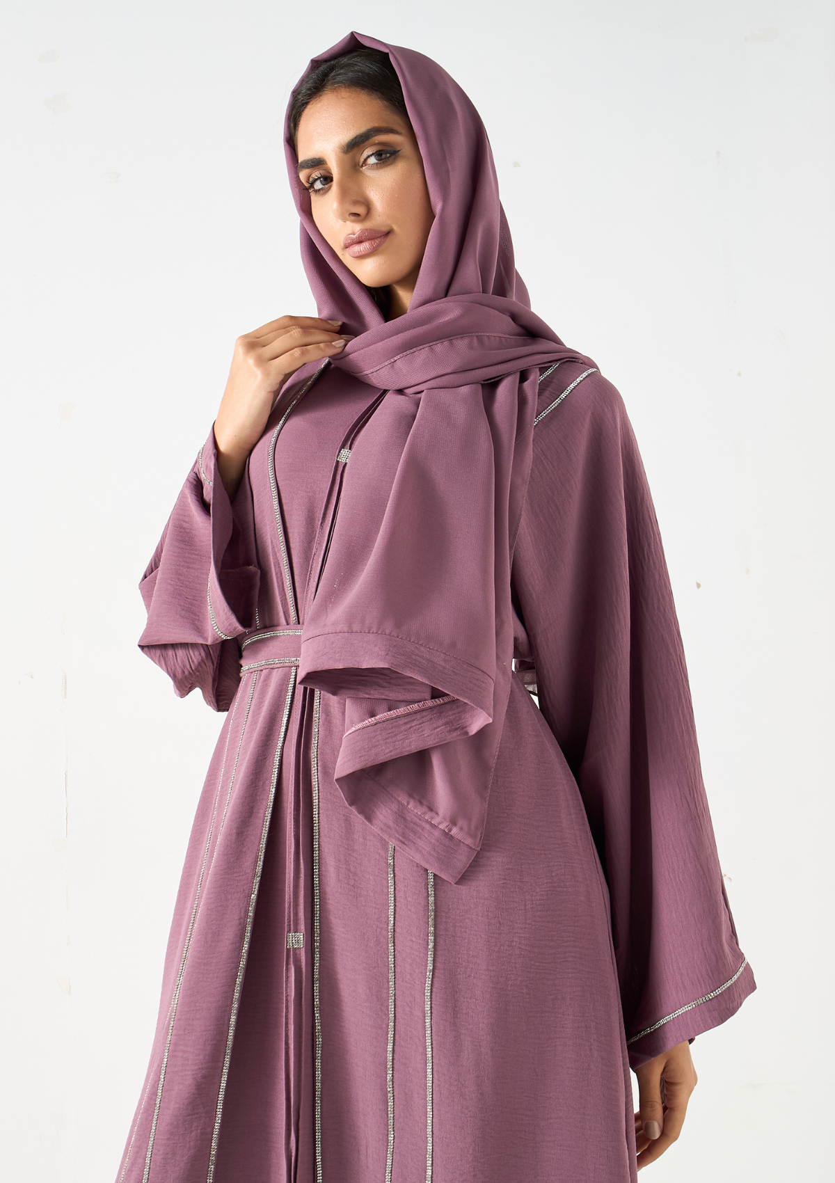 Embellished Abaya with Hijab and Belt
