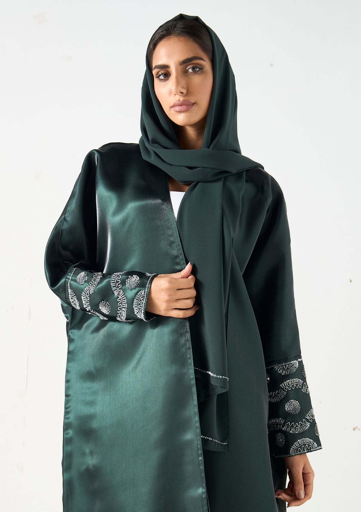 Embellished Open Front Abaya with Hijab