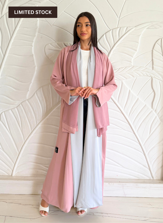 2-in-1 Women's Two Colour Reversible Abaya - Pink and Grey