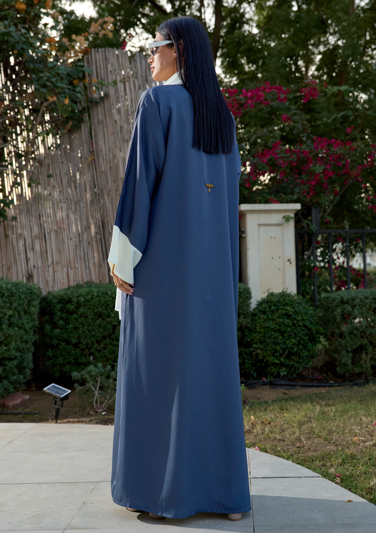 Grey Contrast Abaya with White Cuff and Piping
