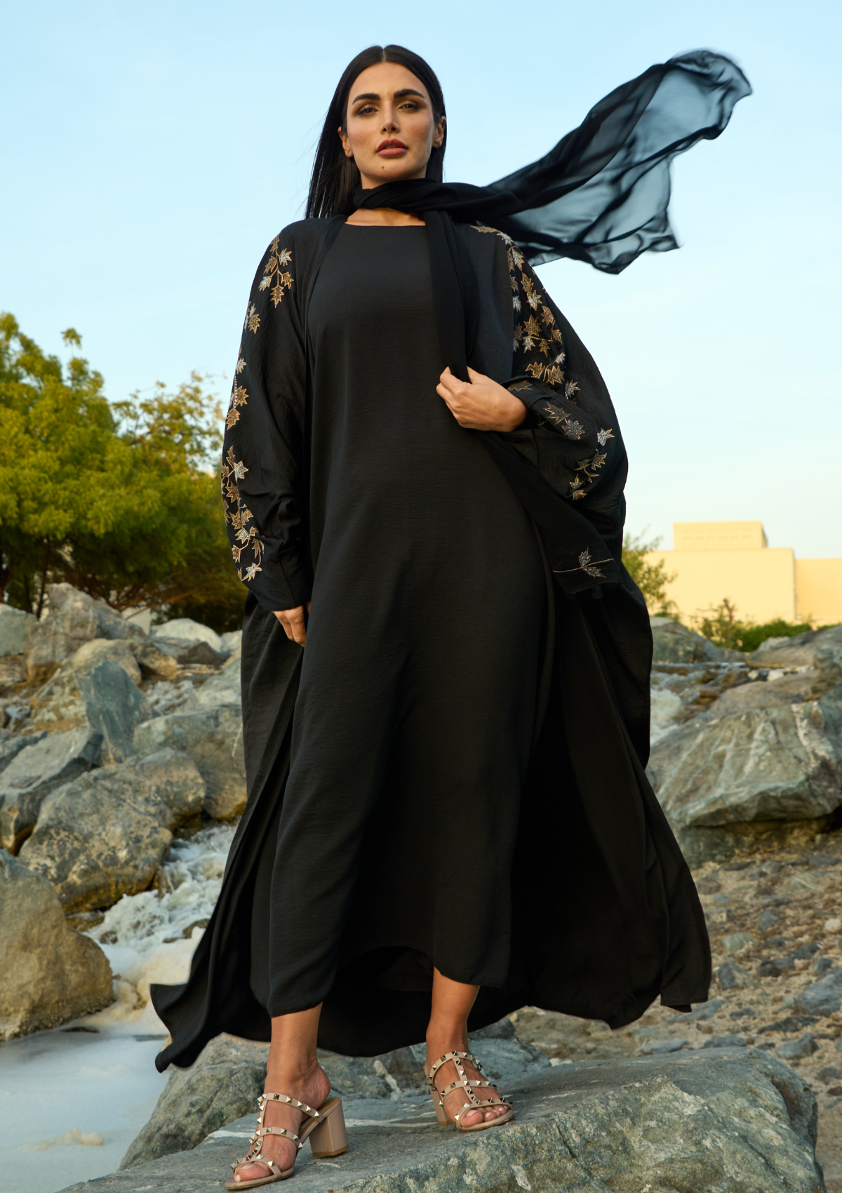 Black Fashion Abaya with Embroided sleeves